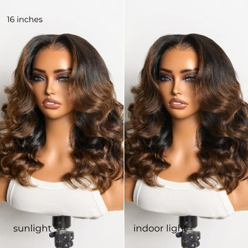 NatureMAX™ 200% Density Ombre Brown / Natural Loose Wave Glueless 13x6 HD Lace Front Shoulder Length Wig Pre-Cut Lace Flexi-Fit Drawstring Cap-27