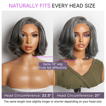 Salt & Pepper 100% Human Hair Layered Bob Wig Glueless Minimalist Lace Grey Wig Pre-Cut Lace-14