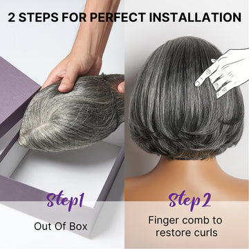 Salt & Pepper 100% Human Hair Layered Bob Wig Glueless Minimalist Lace Grey Wig Pre-Cut Lace-20