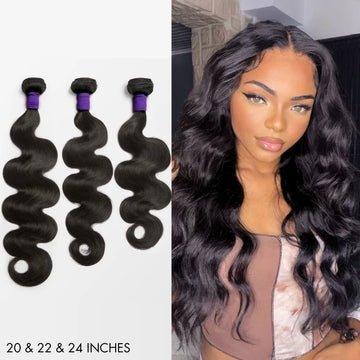 20/22/24 Inch Upgraded Braizilian Hair Body Wave Bundles and Model Display