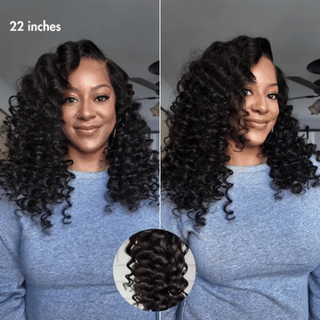 22 Inch Length Display of PartingMax Black Wand Curly 7x6 HD Lace Glueless Wig Pre-Cut Lace