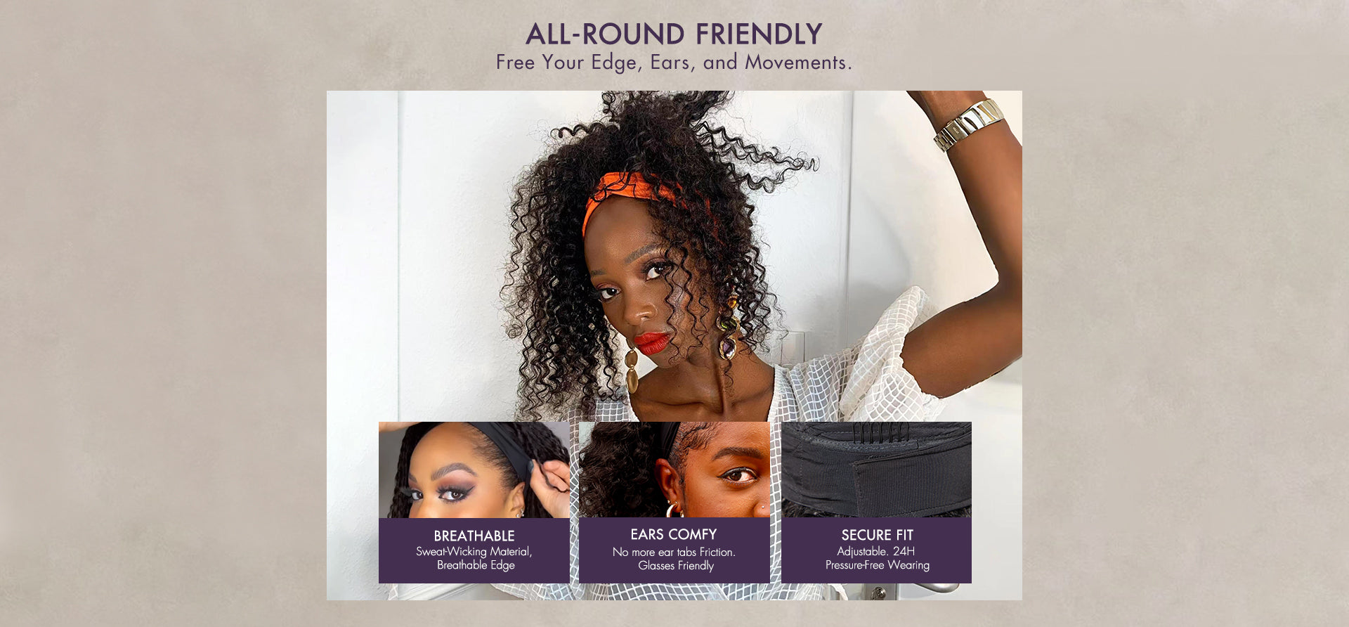 Luvme Hair Headband Wigs design details: breathable headband, more comfortable ear design, adjustable soft hairpin