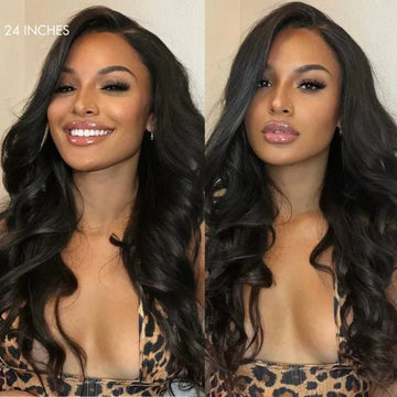 24 Inch in Length Black Loose Body Wave Glueless 13x4 Lace Front Wig
