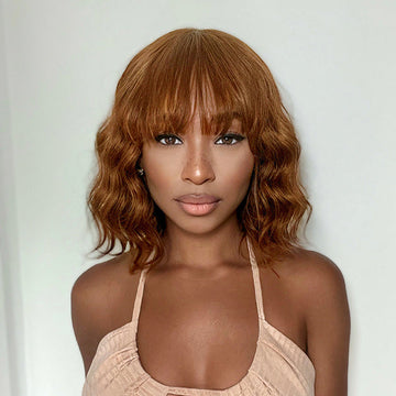 Throw On & Go | Bronze Brown Big Ocean Wave Wig With Bangs-01