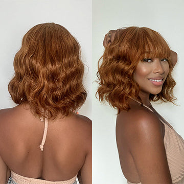 Throw On & Go | Bronze Brown Big Ocean Wave Wig With Bangs-02