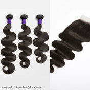 Package Set of Upgraded Braizilian Hair Body Wave 3 Bundles with 5x5 HD Lace Closure