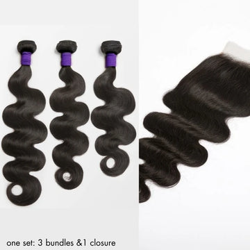 Package Set of Upgraded Braizilian Hair Body Wave 3 Bundles with 5x5 HD Lace Closure