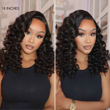 PartingMax Black Wand Curly 7x6 HD Lace Glueless Wig Pre-Cut Lace 18 Inch Length