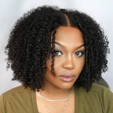 model with natural curly wig