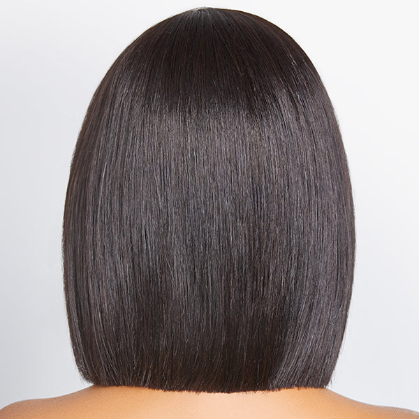 Beginner Friendly Straight Bob 5x5 Lace Glueless Left C Part Short 100% Human Hair Wig with Bangs