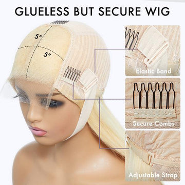 PreMax Wigs | Easily Redyed 613 Silky Straight 5x5 Closure HD Lace Glueless Mid Part Long Wig Pre-cut & Plucked & Bleached