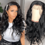 Comparison of lace front wig: natural look on a person vs. styled on a mannequin head.