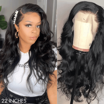 Comparison of lace front wig: natural look on a person vs. styled on a mannequin head.