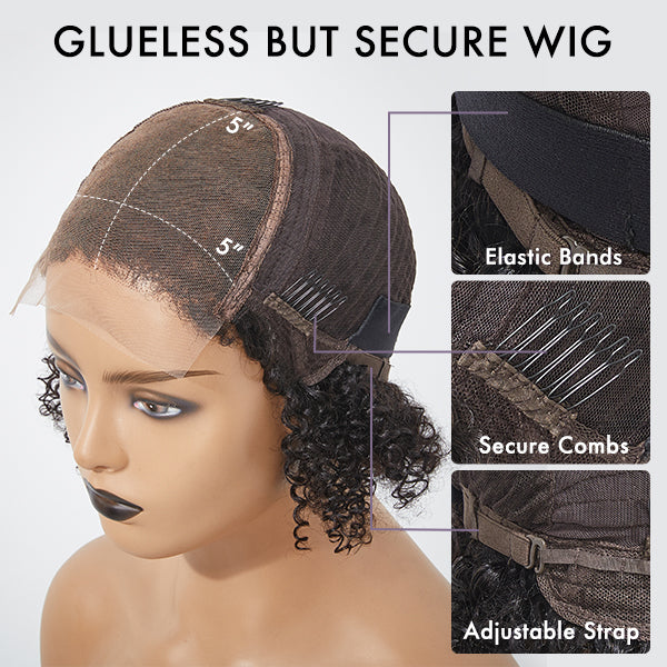 Brown Mix Black / Natural Black C Part Glueless Loose Wave 5x5 Closure Wig with Bangs 100% Human Hair