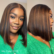 Glueless Sleek Piano Highlights 4x4 Closure Bob Wig 100% Human Hair