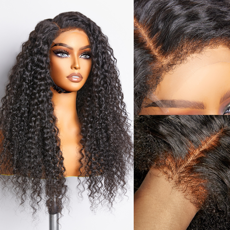 4C Edges | Kinky Edges Side Part Water Wave Glueless 5x5 Closure Undetectable HD Lace Wig