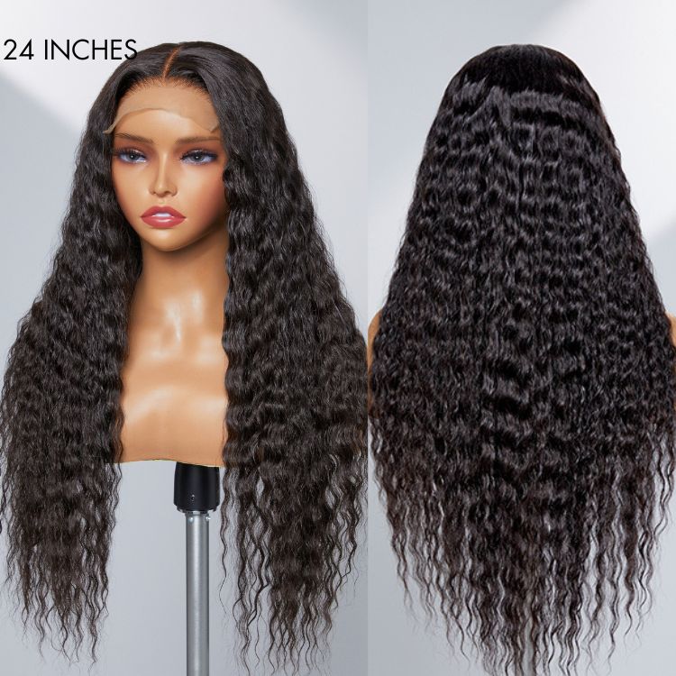 Boho-Chic | Flowy Bohemian 5x5 Closure Lace Glueless Mid Part Long Curly Wig 100% Human Hair