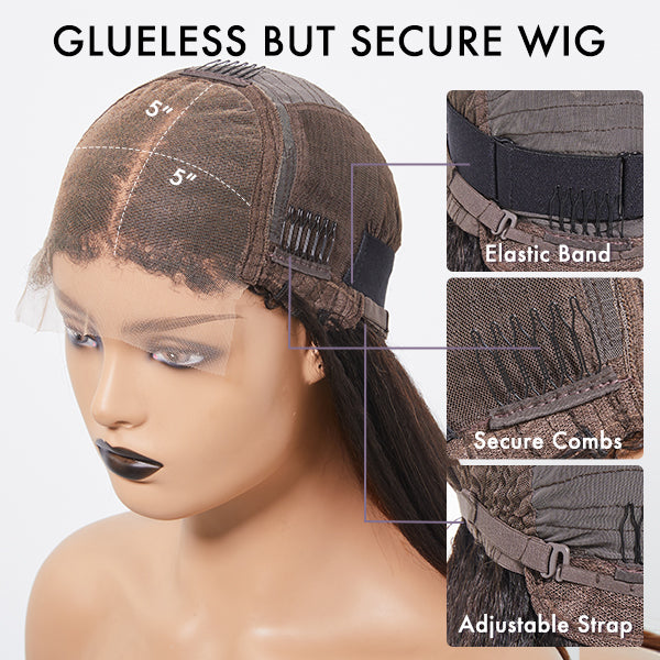 4C Edges | Natural Black / Ombre Brown Kinky Edges Kinky Straight 5x5 Closure Glueless Long Wig 100% Human Hair