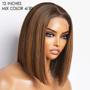 Glueless Sleek Piano Highlights 4x4 Closure Bob Wig 100% Human Hair