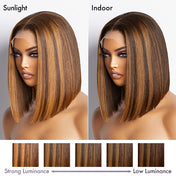Glueless Sleek Piano Highlights 4x4 Closure Bob Wig 100% Human Hair