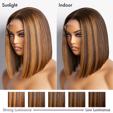 Glueless Sleek Piano Highlights 4x4 Closure Bob Wig 100% Human Hair