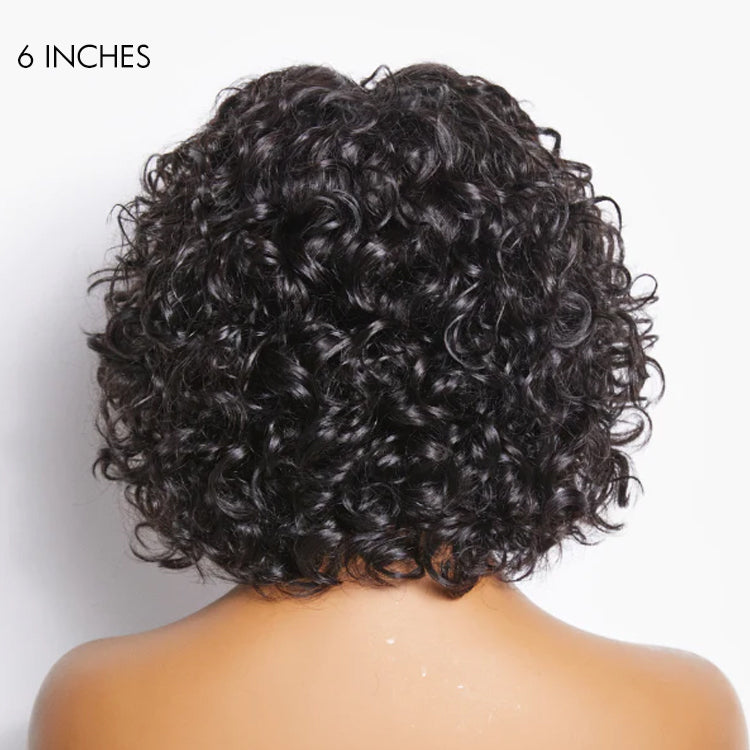 Light Weight Short Cut Water Wave Glueless Minimalist Lace Wig with Curly Bangs