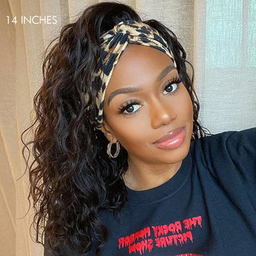 Natural Black Loose Deep Wave No Lace Glueless Headband Wig 100% Human Hair (Get Free Trendy Headbands)