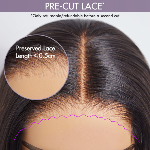 Loose Wave 5x5 Closure Lace Glueless Long Wig with Cute Bangs 100% Human Hair | Face-Framing