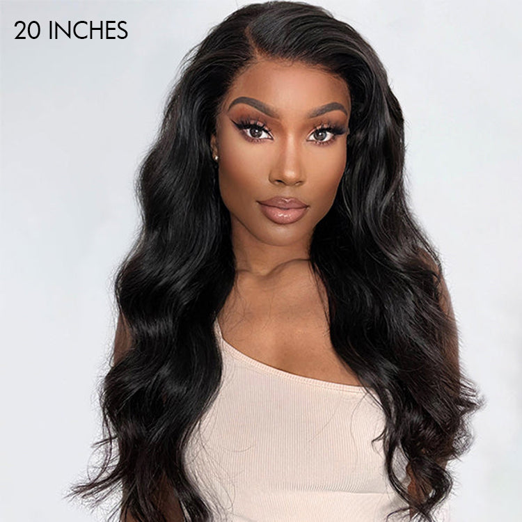 Natural Black Body Wave 13x4 Frontal HD Lace Glueless Side Part Long Wig 100% Human Hair | Large & Small Cap Size