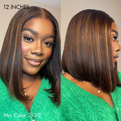 Glueless Sleek Piano Highlights 4x4 Closure Bob Wig 100% Human Hair