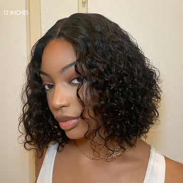 Vacation Vibes Water Wave 4x4 Closure Lace Glueless Mid Part Short Wig 100% Human Hair