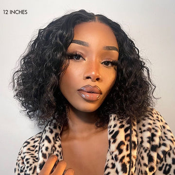 Vacation Vibes Water Wave 4x4 Closure Lace Glueless Mid Part Short Wig 100% Human Hair