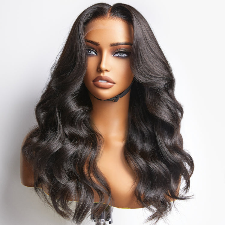 Luvme Hair 180% Density | Natural Black Loose Body Wave 5x5 Closure HD Lace Glueless Mid Part Long Wig | Large & Small Cap Size