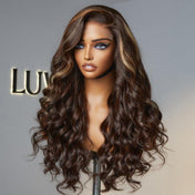 Beyon-Inspired | Blonde Brown Highlight Loose Wave 5x5 Closure Lace C Part Long Wig 100% Human Hair
