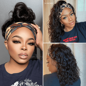Natural Black Loose Deep Wave No Lace Glueless Headband Wig 100% Human Hair (Get Free Trendy Headbands)