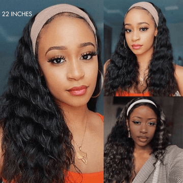 Natural Black Loose Deep Wave No Lace Glueless Headband Wig 100% Human Hair (Get Free Trendy Headbands)
