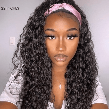 Natural Black Loose Deep Wave No Lace Glueless Headband Wig 100% Human Hair (Get Free Trendy Headbands)