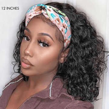 Natural Black Loose Deep Wave No Lace Glueless Headband Wig 100% Human Hair (Get Free Trendy Headbands)