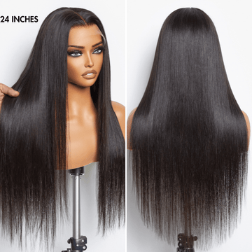 Front and back view of silky straight 13x4 Lace Front Wig - 24 Inches, Show the silky and soft hair quality,