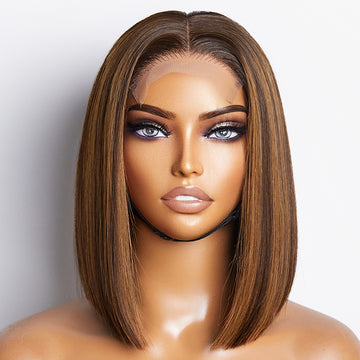 Glueless Sleek Piano Highlights 4x4 Closure Bob Wig 100% Human Hair