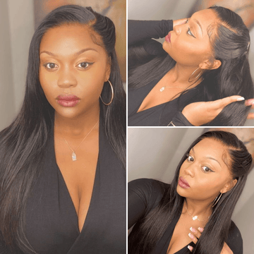 Women wearing 13x4 HD lace front wig and showing the side-part outlook, natural hairline