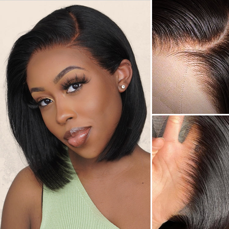 PreMax Wigs | Super Natural Hairline Silky Blunt Cut Glueless 13x4 Frontal Lace / 5x5 Closure HD Lace Human Hair Short Bob Wig