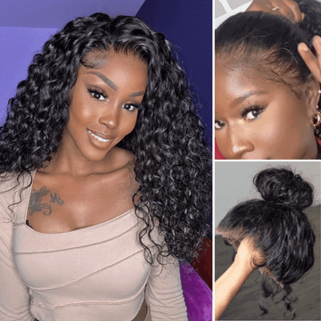 360 HD Lace Super Natural Hairline Invisi Drawstring Cap Water Wave Free Part Human Hair Wig Pre-Cut Lace
