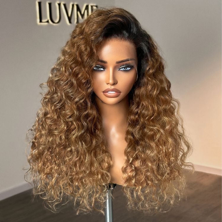 Sun-kissed Ombre Blonde Water Wave Glueless 13x4 Frontal Lace Wig Free Part