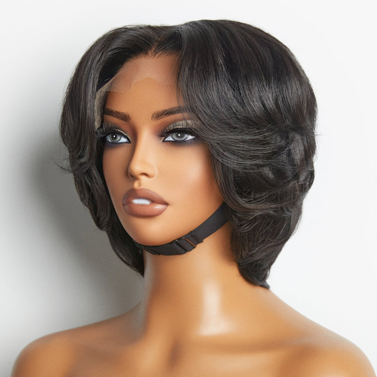Elegant Boss Vibe Short Pixie Cut Natural Black / Ombre Brown Glueless Minimalist HD Lace Wig Ready to Go