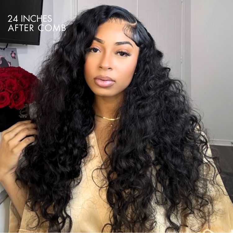 Full Lace Part Anywhere Water Wave Invisible HD Lace Long Curly Wig 100% Human Hair