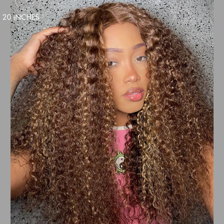 1 SEC INSTALL WIG | Honey Blonde Highlight Kinky Curly Glueless 5x5 Closure HD Lace Wig Breathable Cap