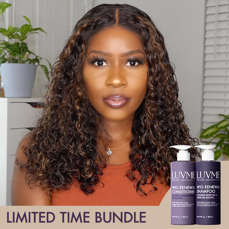 Bundle Deal | Wig Renewal Shampoo & Conditioner Set + Brown Highlights Funmi Curly Glueless 5x5 Closure Lace Wig | US ONLY