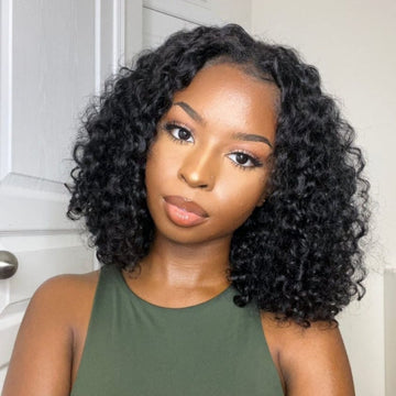 Beginner Friendly Deep Curly V Part Natural Scalp Glueless Mid Part Long Wig 100% Human Hair