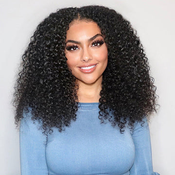 Beginner Friendly Deep Curly V Part Natural Scalp Glueless Mid Part Long Wig 100% Human Hair